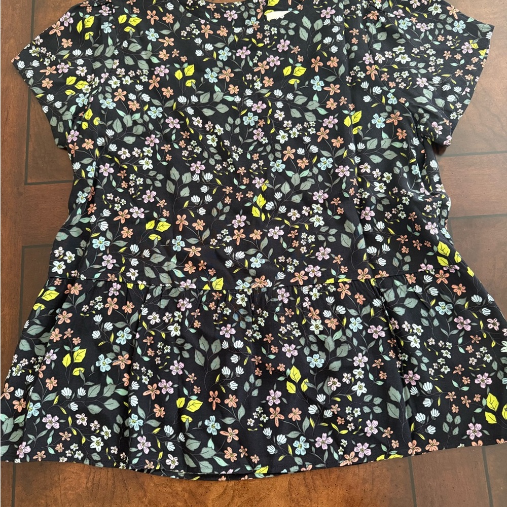 LOFT Black Floral Peplum Blouse